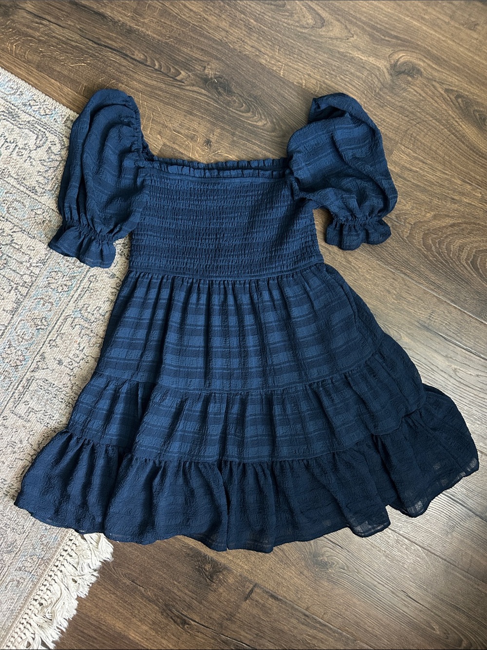 Altard State Navy Dress with Puff Sleeves